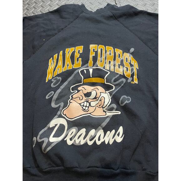 Vintage Wake Forest Demon Deacons Black Crewneck Graphic Logo Tultex‎ Large - Picture 2 of 6
